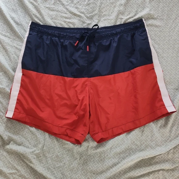 H&M Men's Red and Navy Colorblock Swim Shorts XL - Picture 1 of 12